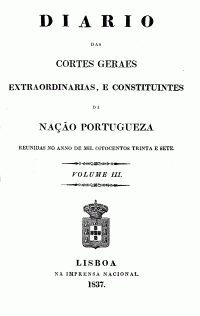 Capa Cortes Geraes, Extraordinarias e Constituintes da Nação Portugueza